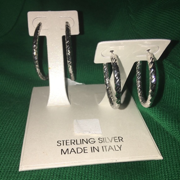 Sterling silver hoops.  Two pair. - Picture 2 of 2